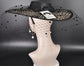 Black w Leopard  Wide Brim Fascinator Hat with Veil 18 Inch Sinamay Ascot Hat for Wedding Race Day Mother of the Bride