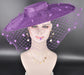 Purple Wide Brim Fascinator Hat with Veil 18 Inch Sinamay Ascot Hat for Wedding Race Day Mother of the Bride
