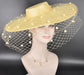 Lemon Yellow Wide Brim Fascinator Hat with Veil 18 Inch Sinamay Ascot Hat for Wedding Race Day Mother of the Bride