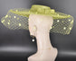 Lime Green Wide Brim Fascinator Hat with Veil 18 Inch Sinamay Ascot Hat for Wedding Race Day Mother of the Bride