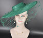 Emerald Green Wide Brim Fascinator Hat with Veil 18 Inch Sinamay Ascot Hat for Wedding Race Day Kentucky Derby Party Mother of the Bride