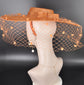 Orange Wide Brim Fascinator Hat with Veil 18 Inch Sinamay Ascot Hat for Wedding Race Day Mother of the Bride