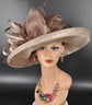 Wide Brim Sinamay  Hat for Kentucky Derby, Ascot Racing Hat, Elegant Wedding Guest Hat, Mother of the Bride Hat Taupe w Brown/Coffee
