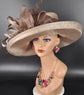 Wide Brim Sinamay  Hat for Kentucky Derby, Ascot Racing Hat, Elegant Wedding Guest Hat, Mother of the Bride Hat Taupe w Brown/Coffee