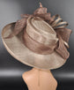 Wide Brim Sinamay  Hat for Kentucky Derby, Ascot Racing Hat, Elegant Wedding Guest Hat, Mother of the Bride Hat Taupe w Brown/Coffee