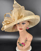 Wide Brim Sinamay  Hat for Kentucky Derby, Ascot Racing Hat, Elegant Wedding Guest Hat, Mother of the Bride Hat Gold