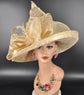 Wide Brim Sinamay  Hat for Kentucky Derby, Ascot Racing Hat, Elegant Wedding Guest Hat, Mother of the Bride Hat Gold