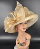 Wide Brim Sinamay  Hat for Kentucky Derby, Ascot Racing Hat, Elegant Wedding Guest Hat, Mother of the Bride Hat Gold