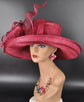 Wide Brim Sinamay  Hat for Kentucky Derby, Ascot Racing Hat, Elegant Wedding Guest Hat, Mother of the Bride Hat Burgundy/Maroon/Wine