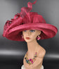 Wide Brim Sinamay  Hat for Kentucky Derby, Ascot Racing Hat, Elegant Wedding Guest Hat, Mother of the Bride Hat Burgundy/Maroon/Wine