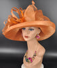 Wide Brim Sinamay  Hat for Kentucky Derby, Ascot Racing Hat, Elegant Wedding Guest Hat, Mother of the Bride Hat Copper Orange