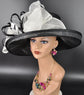 Wide Brim Sinamay  Hat for Kentucky Derby, Ascot Racing Hat, Elegant Wedding Guest Hat, Mother of the Bride Hat Black w White