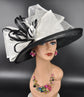 Wide Brim Sinamay  Hat for Kentucky Derby, Ascot Racing Hat, Elegant Wedding Guest Hat, Mother of the Bride Hat Black w White