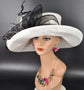 Wide Brim Sinamay  Hat for Kentucky Derby, Ascot Racing Hat, Elegant Wedding Guest Hat, Mother of the Bride Hat  White w Black