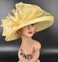 Wide Brim Sinamay  Hat for Kentucky Derby, Ascot Racing Hat, Elegant Wedding Guest Hat, Mother of the Bride Hat  Yellow