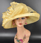 Wide Brim Sinamay  Hat for Kentucky Derby, Ascot Racing Hat, Elegant Wedding Guest Hat, Mother of the Bride Hat  Yellow