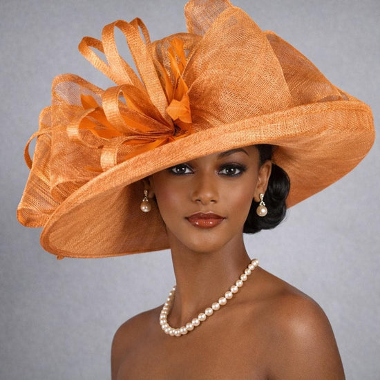 Wide Brim Sinamay  Hat for Kentucky Derby, Ascot Racing Hat, Elegant Wedding Guest Hat, Mother of the Bride Hat Copper Orange