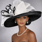 Wide Brim Sinamay  Hat for Kentucky Derby, Ascot Racing Hat, Elegant Wedding Guest Hat, Mother of the Bride Hat Black w White
