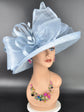 Wide Brim Sinamay  Hat for Kentucky Derby, Ascot Racing Hat, Elegant Wedding Guest Hat, Mother of the Bride Hat  Light Blue