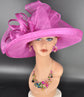 Wide Brim Sinamay Hat for Kentucky Derby, Ascot Racing Hat, Elegant Wedding Guest Hat, Mother of the Bride Hat  Fuchsia Pink