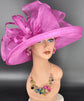 Wide Brim Sinamay Hat for Kentucky Derby, Ascot Racing Hat, Elegant Wedding Guest Hat, Mother of the Bride Hat  Fuchsia Pink
