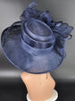 Wide Brim Sinamay  Hat for Kentucky Derby, Ascot Racing Hat, Elegant Wedding Guest Hat, Mother of the Bride Hat Navy  Blue