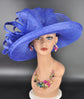 Wide Brim Sinamay  Hat for Kentucky Derby, Ascot Racing Hat, Elegant Wedding Guest Hat, Mother of the Bride Hat Royal Blue