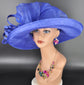 Wide Brim Sinamay  Hat for Kentucky Derby, Ascot Racing Hat, Elegant Wedding Guest Hat, Mother of the Bride Hat Royal Blue