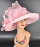 Wide Brim Sinamay  Hat for Kentucky Derby, Ascot Racing Hat, Elegant Wedding Guest Hat, Mother of the Bride Hat Pink