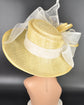 Wide Brim Sinamay  Hat for Kentucky Derby, Ascot Racing Hat, Elegant Wedding Guest Hat, Mother of the Bride Hat Yellow w White