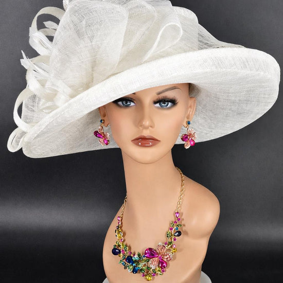 Wide Brim Sinamay  Hat for Kentucky Derby, Ascot Racing Hat, Elegant Wedding Guest Hat, Mother of the Bride Hat White