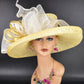Wide Brim Sinamay  Hat for Kentucky Derby, Ascot Racing Hat, Elegant Wedding Guest Hat, Mother of the Bride Hat Yellow w White