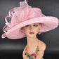 Wide Brim Sinamay  Hat for Kentucky Derby, Ascot Racing Hat, Elegant Wedding Guest Hat, Mother of the Bride Hat Pink