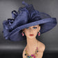 Wide Brim Sinamay  Hat for Kentucky Derby, Ascot Racing Hat, Elegant Wedding Guest Hat, Mother of the Bride Hat Navy  Blue