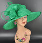 Kelly Green Three Layer Wide Brim Sinamay Hat Kentucky Derby Hat  Wedding Church Tea Party Garden Party Ascort Royal Party Hat