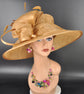 Metal Gold Three Layer Wide Brim Sinamay Hat Kentucky Derby Hat  Wedding Church Tea Party Garden Party Ascort Royal Party Hat