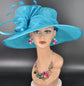 Teal Blue Three Layer Wide Brim Sinamay Hat Kentucky Derby Hat  Wedding Church Tea Party Garden Party Ascort Royal Party Hat