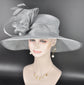 Elegant Silver/Gray Three Layer Wide Brim Sinamay Hat Kentucky Derby Hat Wedding Church Tea Party Garden Party Ascort Royal Party Hat