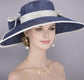 Navy Blue w White Wide Brim Hat for Women, Kentucky Derby Hat, Church & Ascot Hat, Adjustable Size Elegant Statement Hat