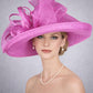 Wide Brim Sinamay Hat for Kentucky Derby, Ascot Racing Hat, Elegant Wedding Guest Hat, Mother of the Bride Hat  Fuchsia Pink