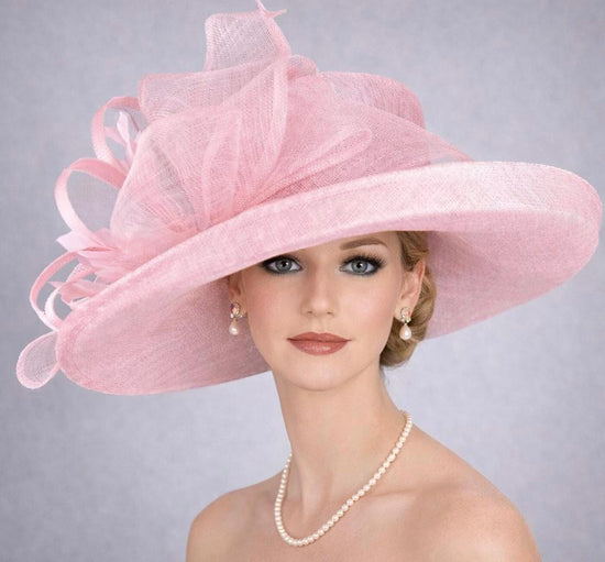 Wide Brim Sinamay  Hat for Kentucky Derby, Ascot Racing Hat, Elegant Wedding Guest Hat, Mother of the Bride Hat Pink