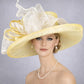 Wide Brim Sinamay  Hat for Kentucky Derby, Ascot Racing Hat, Elegant Wedding Guest Hat, Mother of the Bride Hat Yellow w White