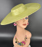 Lime Green Wide Brim Sinamay Fascinator Hat  Ascot Royal Hat for Wedding Race Day Kentucky Derby Party Mother of the Bride