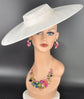White Wide Brim Sinamay Fascinator Hat  Ascot Royal Hat for Wedding Race Day Kentucky Derby Party Mother of the Bride