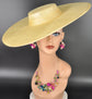 Yellow Wide Brim Sinamay Fascinator Hat  Ascot Royal Hat for Wedding Race Day Kentucky Derby Party Mother of the Bride