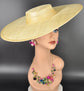 Yellow Wide Brim Sinamay Fascinator Hat  Ascot Royal Hat for Wedding Race Day Kentucky Derby Party Mother of the Bride
