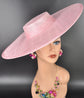 Pink Wide Brim Sinamay Fascinator Hat  Ascot Royal Hat for Wedding Race Day Kentucky Derby Party Mother of the Bride