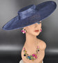 Navy Blue Wide Brim Sinamay Fascinator Hat  Ascot Royal Hat for Wedding Race Day Kentucky Derby Party Mother of the Bride