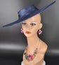 Navy Blue Wide Brim Sinamay Fascinator Hat  Ascot Royal Hat for Wedding Race Day Kentucky Derby Party Mother of the Bride