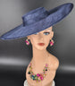 Navy Blue Wide Brim Sinamay Fascinator Hat  Ascot Royal Hat for Wedding Race Day Kentucky Derby Party Mother of the Bride